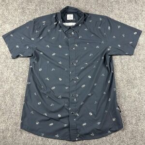 Flylow Shirt Mens Large Blue Nautical Fish Print Short Sleeve Snap Front Stretch